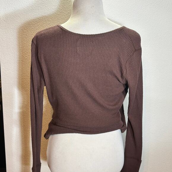 Abercrombie & Fitch Ribbed Tie Front Long Sleeve Cozy Top Size M - Picture 2 of 5